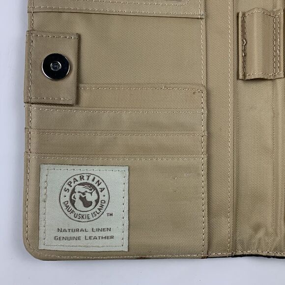 Spartina Daufuskie Island Black Leather & Tan Linen Clutch Wallet - Picture 5 of 8